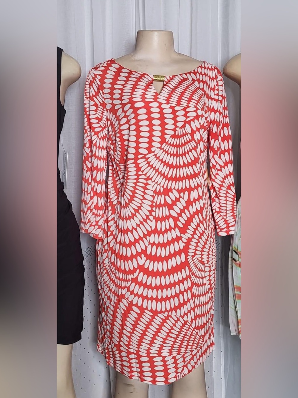 Women's Coral and White Midi Dress - Stylish Printed Midi
